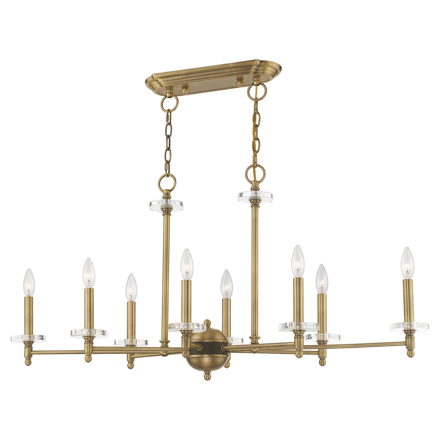 Livex Lighting - 42708-01 - Eight Light Linear Chandelier - Bennington - Antique Brass w/ Bronze