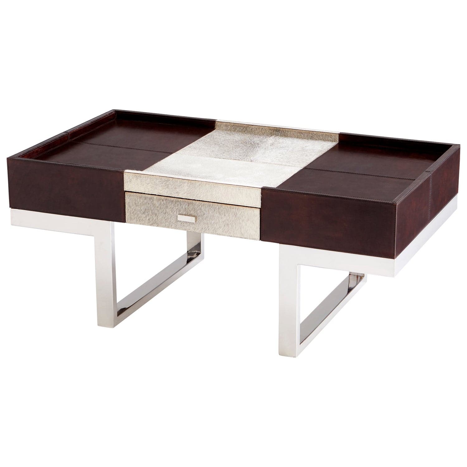 Cyan - 09754 - Coffee Table - Stainless Steel And Brown