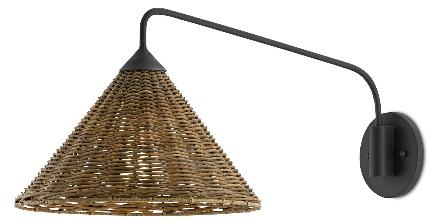One Light Wall Sconce from the Basket collection in Blacksmith/Natural finish