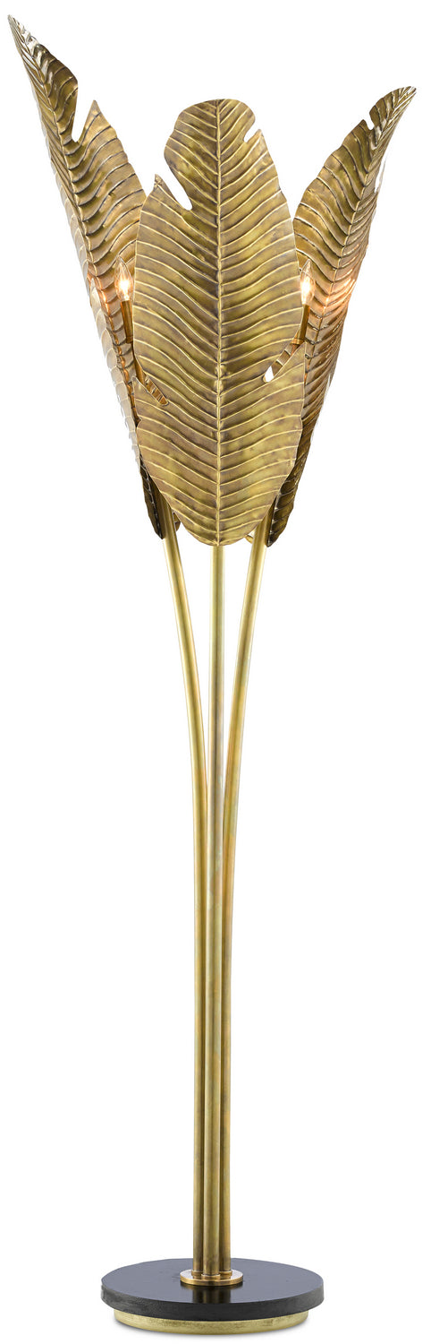 Three Light Floor Lamp from the Tropical collection in Vintage Brass/Black finish
