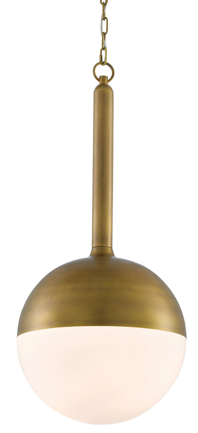 One Light Pendant from the Moonward collection in Antique Brass/Opaque White finish
