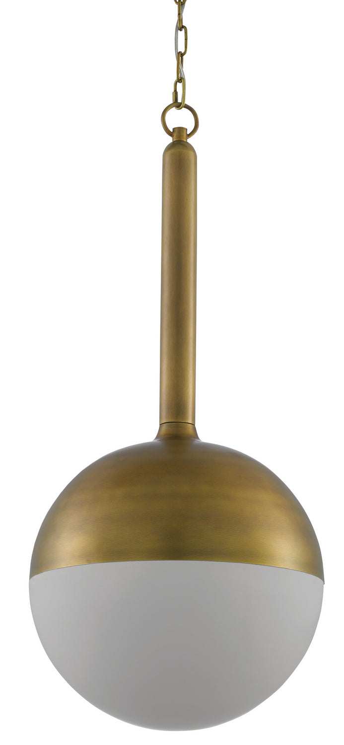 One Light Pendant from the Moonward collection in Antique Brass/Opaque White finish