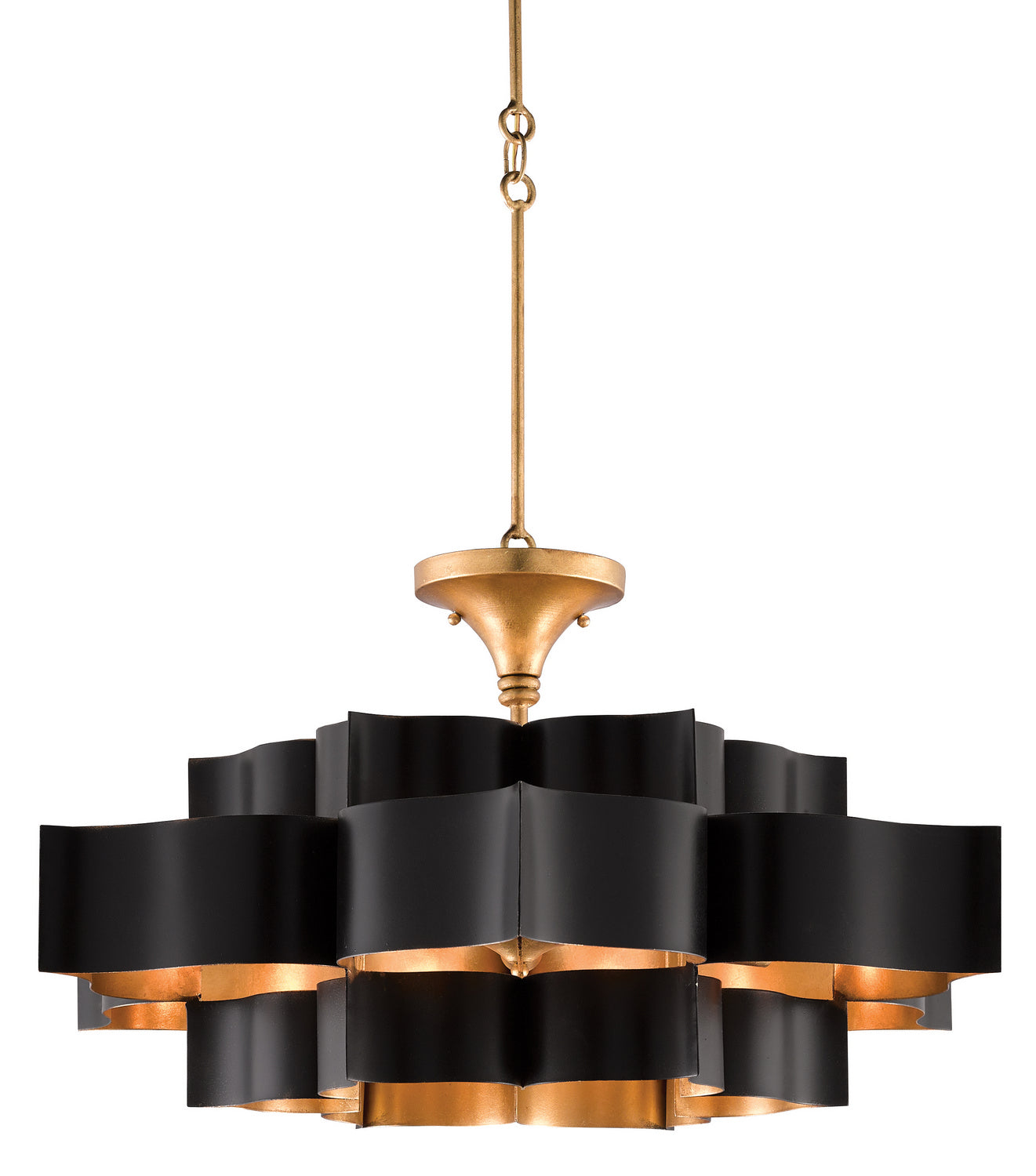Six Light Chandelier from the Grand collection in Satin Black/Contemporary Gold Leaf finish