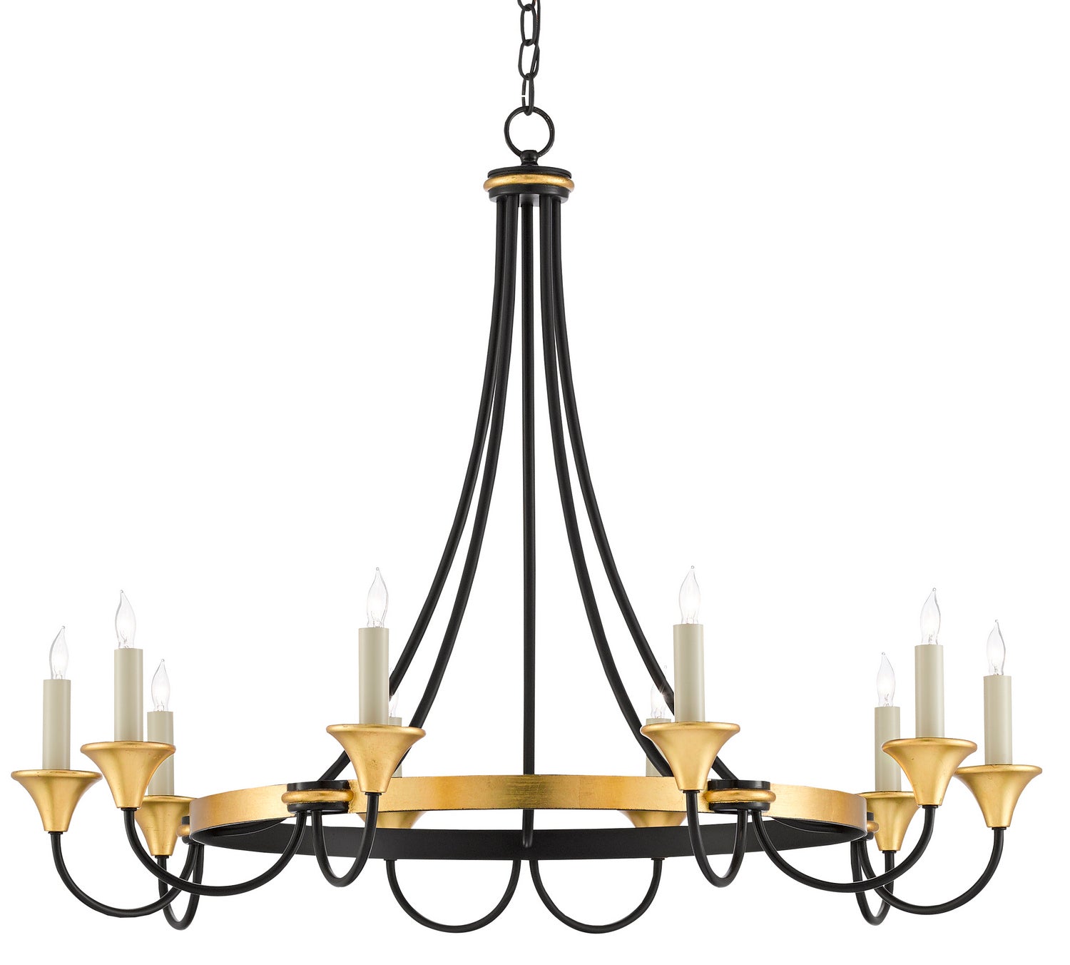 Ten Light Chandelier from the Hanlon collection in Washed Black/Contemporary Gold Leaf finish