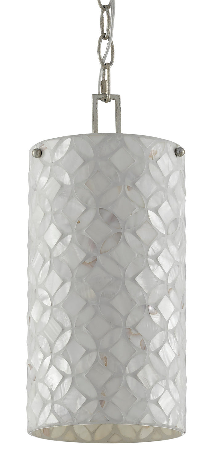 One Light Pendant from the Ellison collection in Pearl/Antique Silver Leaf finish