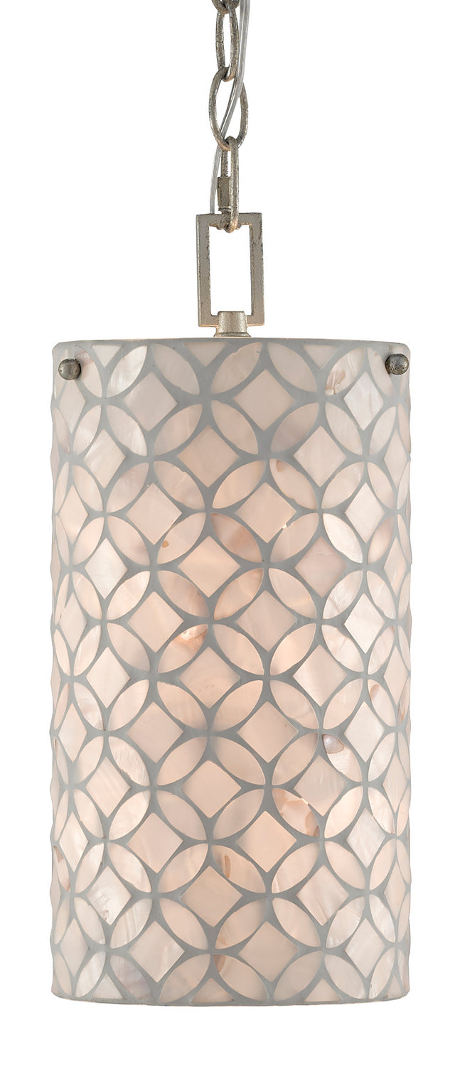 One Light Pendant from the Ellison collection in Pearl/Antique Silver Leaf finish