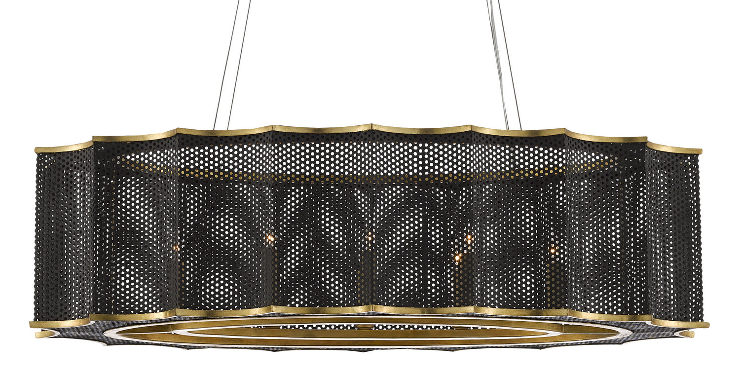 Eight Light Chandelier from the Nightwood collection in Molé Black/Contemporary Gold Leaf finish