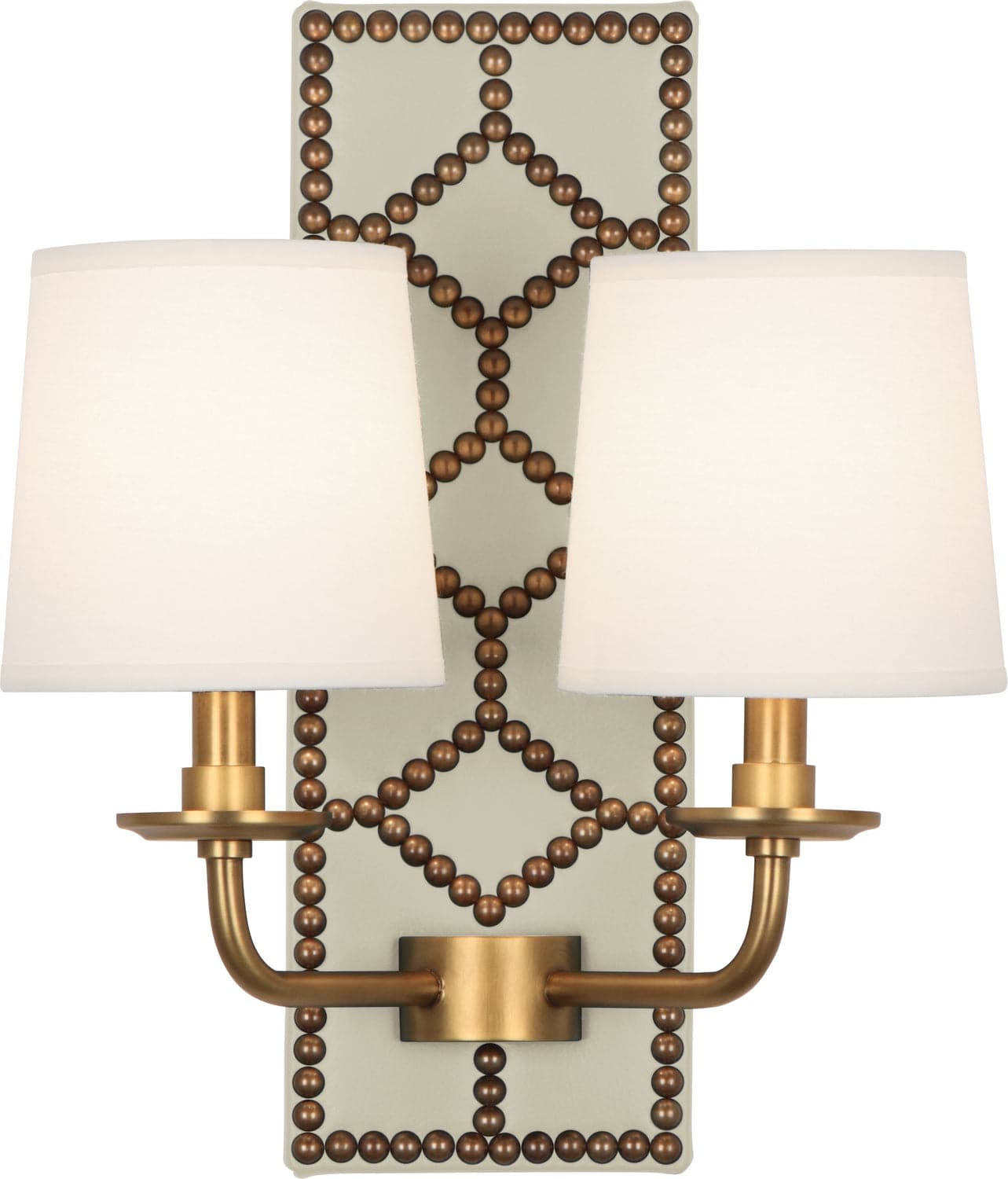 Robert Abbey - 1032 - Two Light Wall Sconce - Williamsburg Lightfoot - Bruton White Leather w/Nailhead and Aged Brass