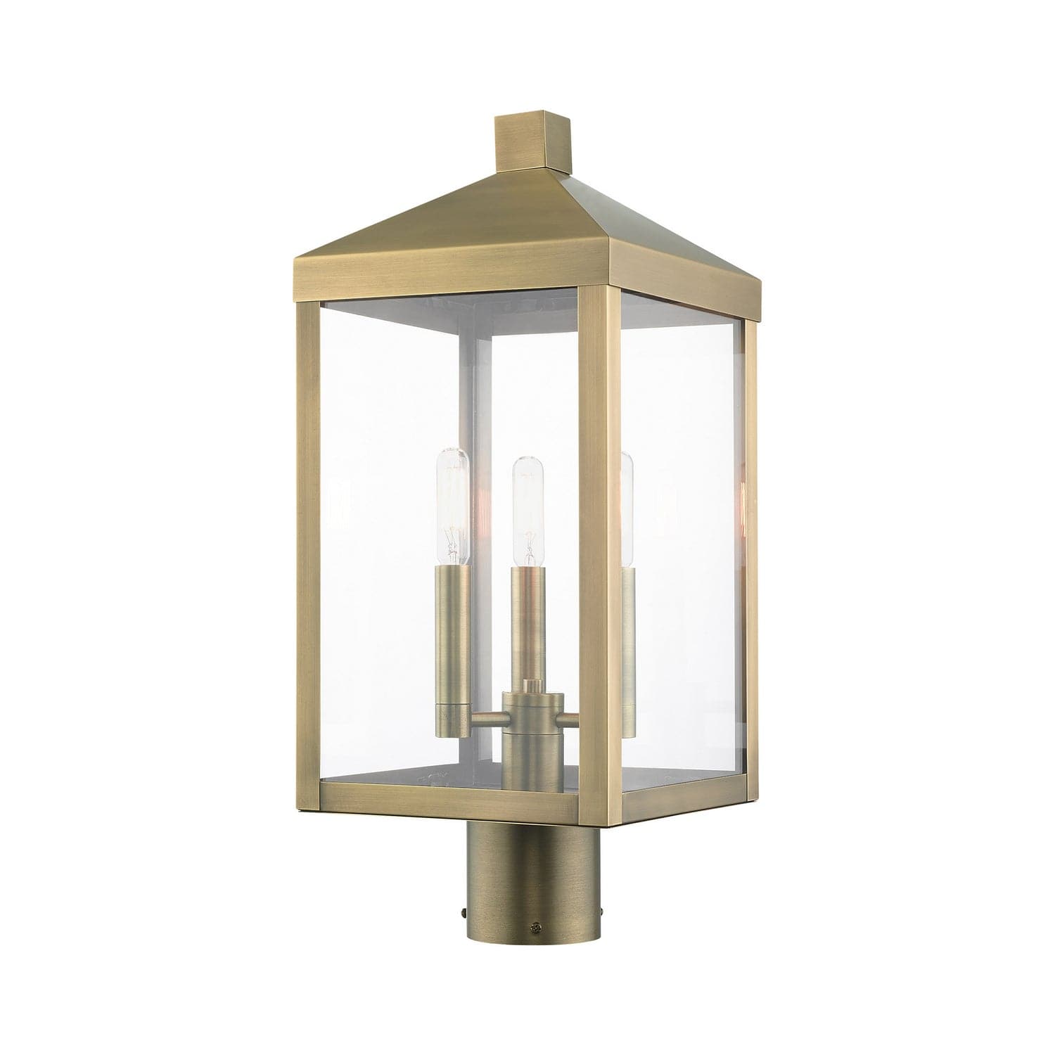 Livex Lighting - 20592-01 - Three Light Outdoor Post Top Lantern - Nyack - Antique Brass