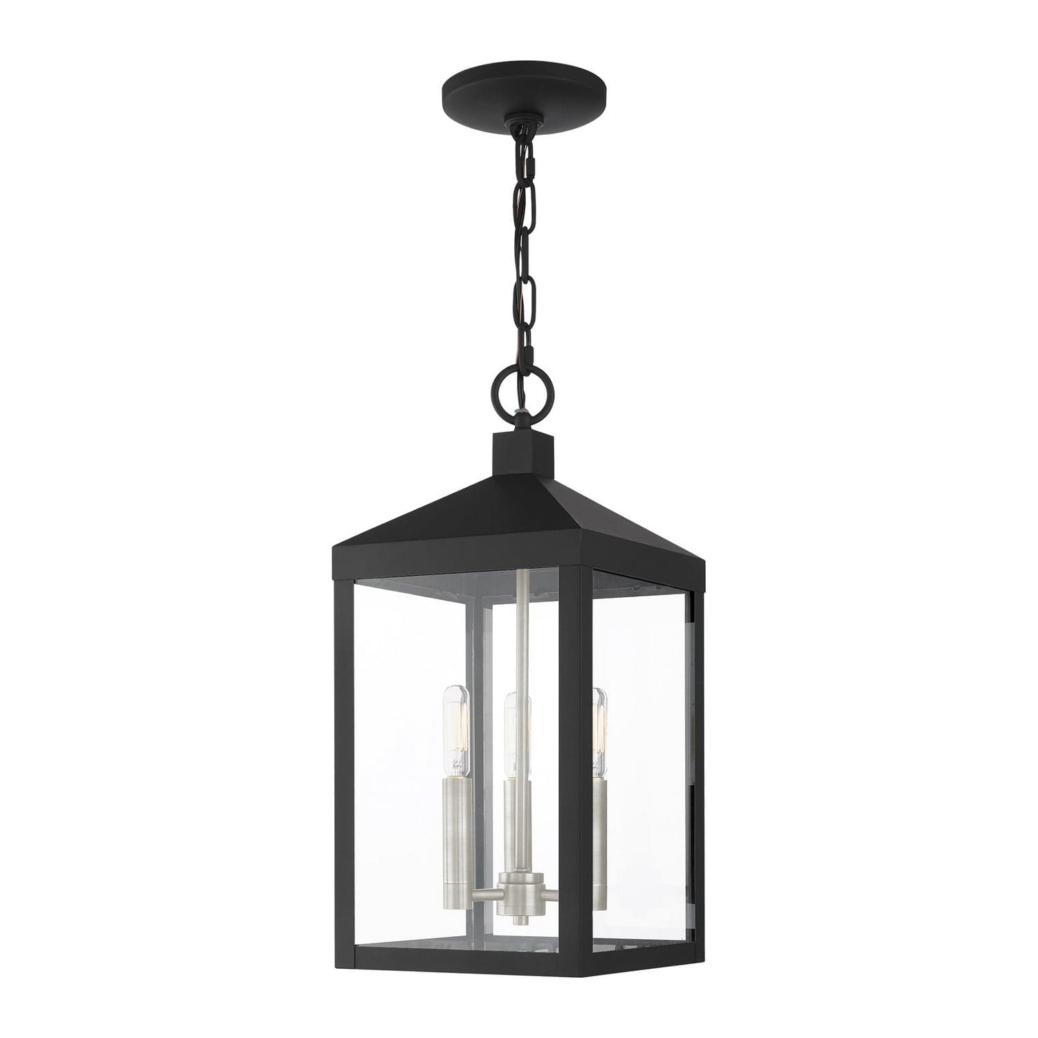 Livex Lighting - 20593-04 - Three Light Outdoor Pendant - Nyack - Black w/ Brushed Nickel Cluster