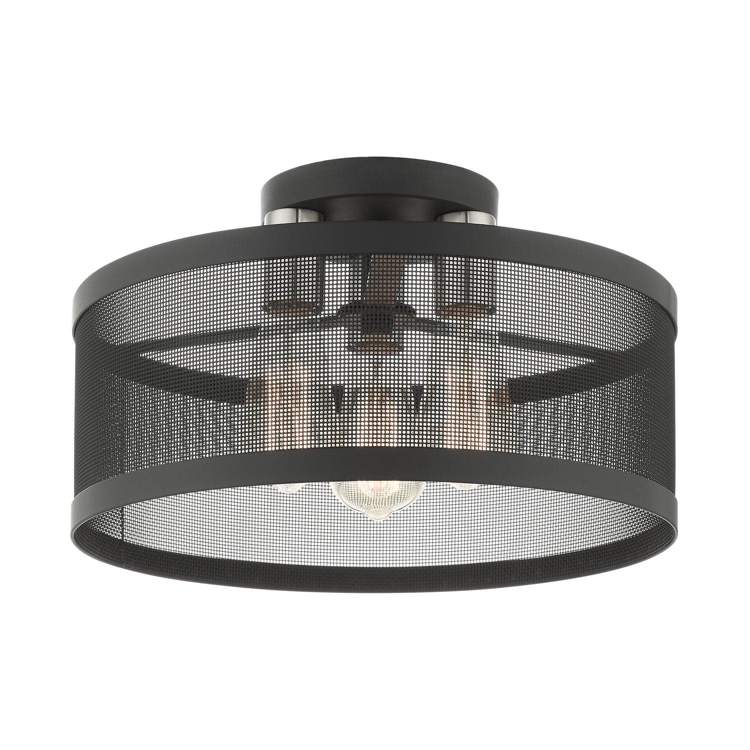 Livex Lighting - 46218-04 - Three Light Semi Flush Mount - Industro - Black w/ Brushed Nickels