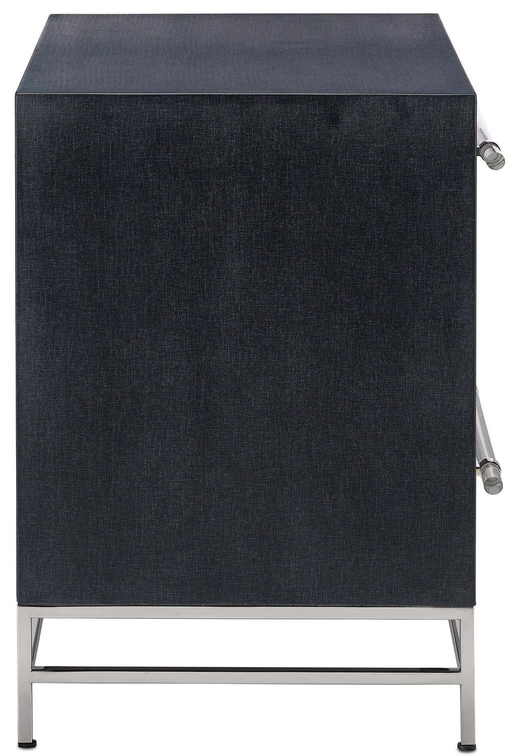 Nightstand from the Marcel collection in Navy Lacquered Linen/Polished Nickel/Black/Clear finish