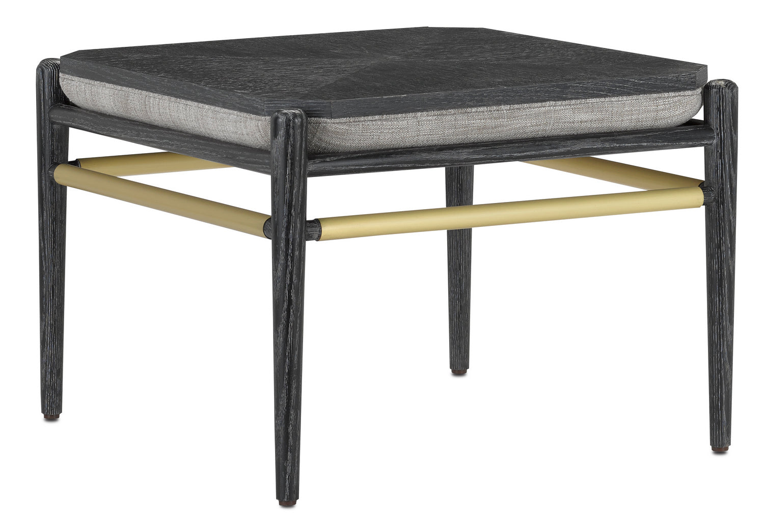 Ottoman from the Visby collection in Cerused Black/Brushed Brass finish