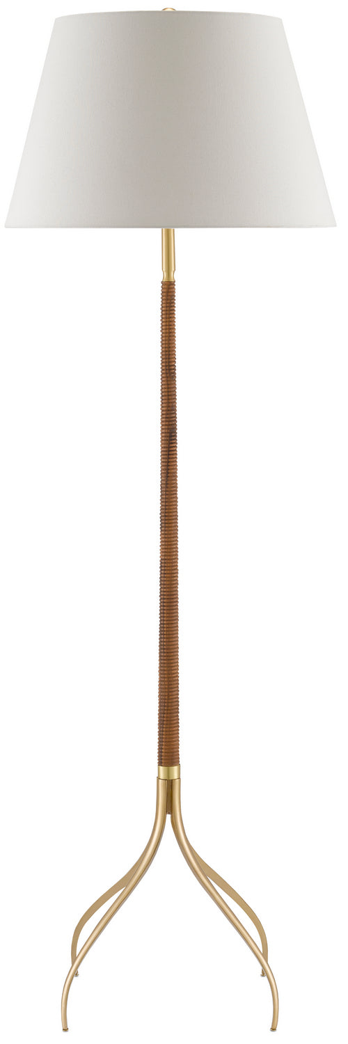 One Light Floor Lamp from the Circus collection in Natural/Wood/Brushed Brass finish