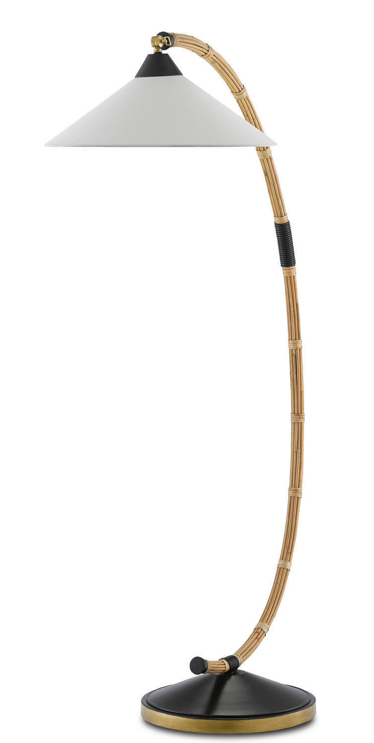 One Light Floor Lamp from the Lisbon collection in Natural/Rattan/New Brass/Satin Black finish