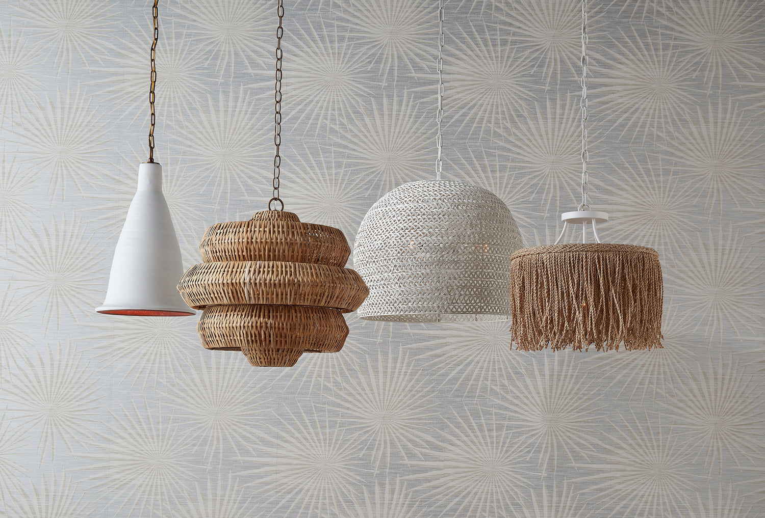 Three Light Chandelier from the Antibes collection in Khaki/Natural Rattan finish