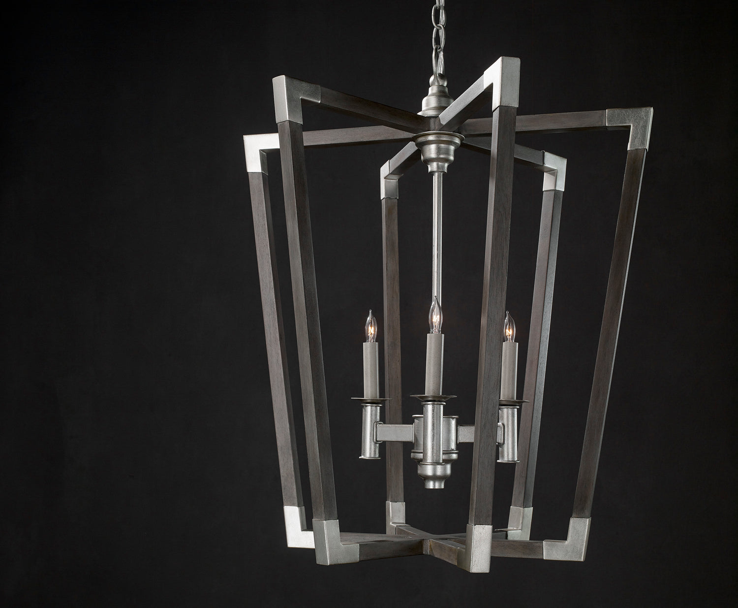 Three Light Chandelier from the Bastian collection in Chateau Gray/Contemporary Silver Leaf finish