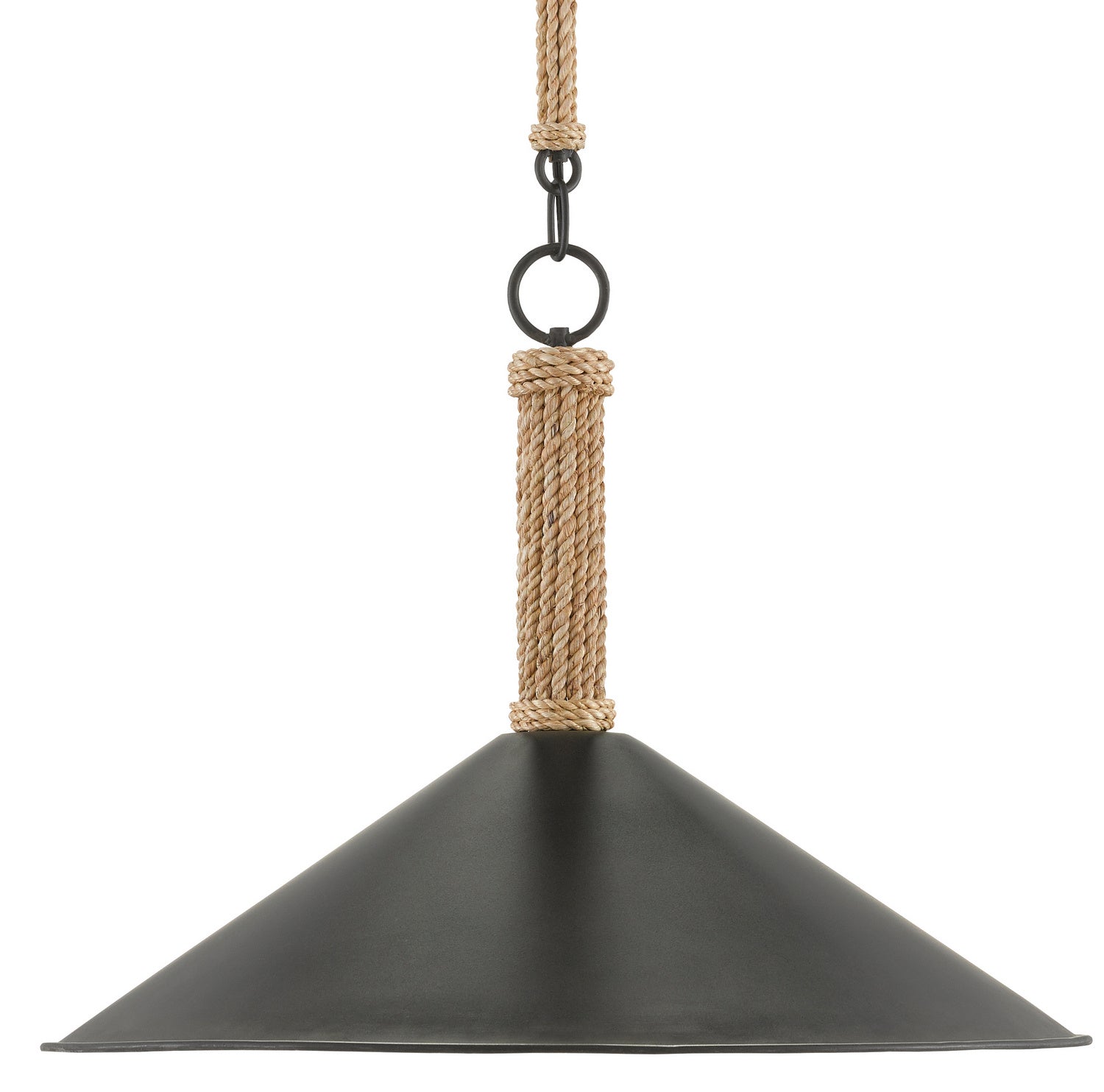 One Light Pendant from the Ocracoke collection in Sugar White/Blacksmith/Natural Rope finish