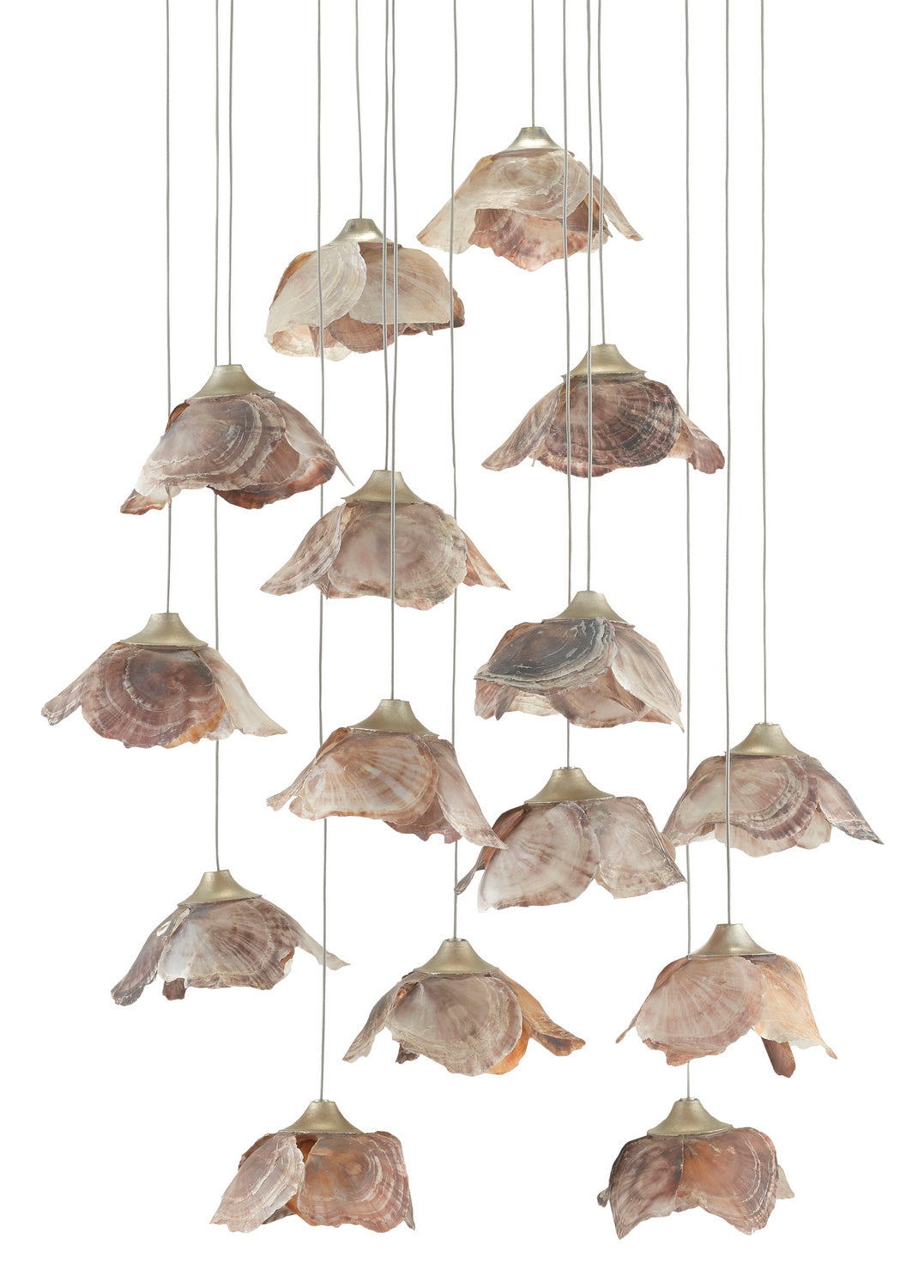 15 Light Pendant from the Catrice collection in Painted Silver/Contemporary Silver Leaf/Natural Shell finish