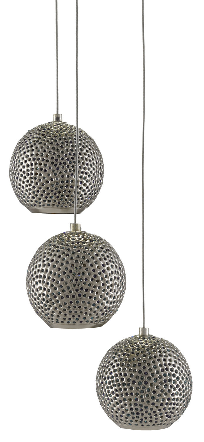 Three Light Pendant from the Giro collection in Painted Silver/Nickel/Blue finish