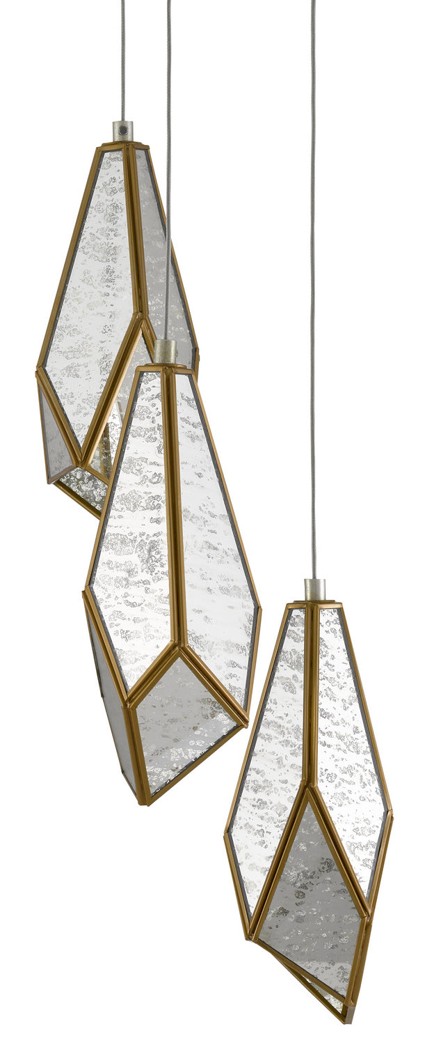Three Light Pendant from the Glace collection in Painted Silver/Antique Brass finish