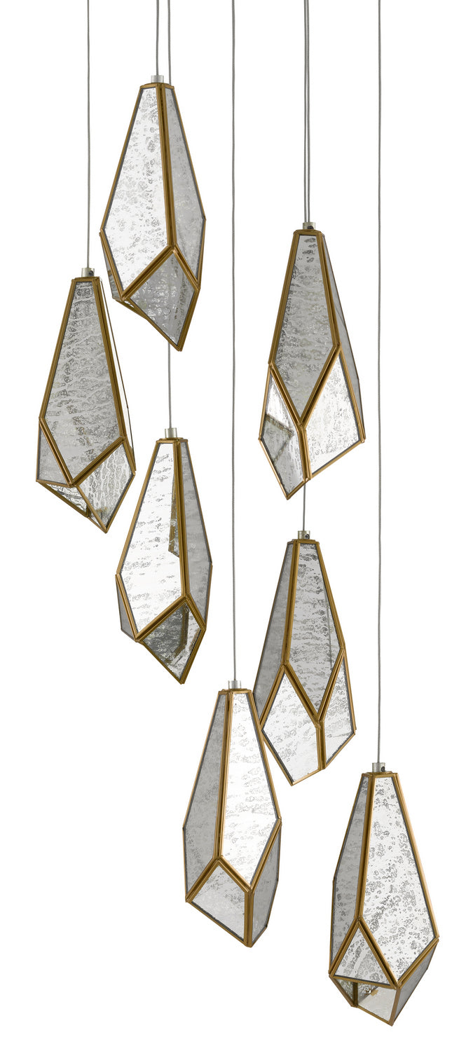 Seven Light Pendant from the Glace collection in Painted Silver/Antique Brass finish