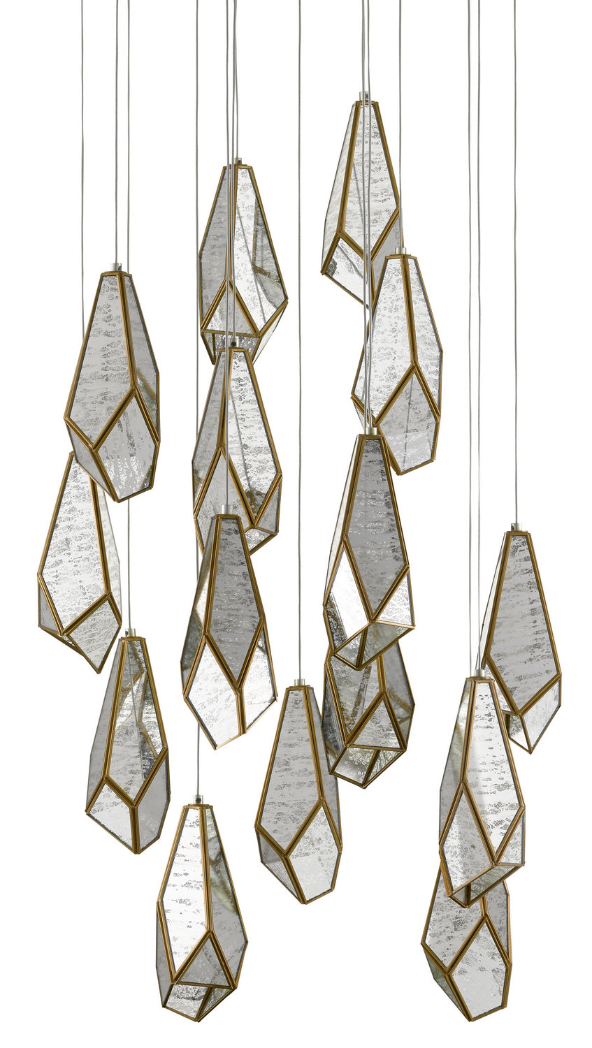 15 Light Pendant from the Glace collection in Painted Silver/Antique Brass finish