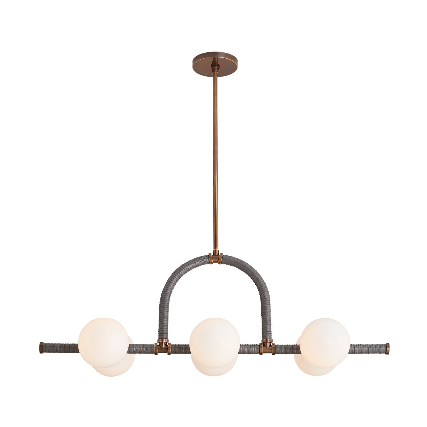 Six Light Linear Chandelier from the Harrison collection in Heritage Brass finish