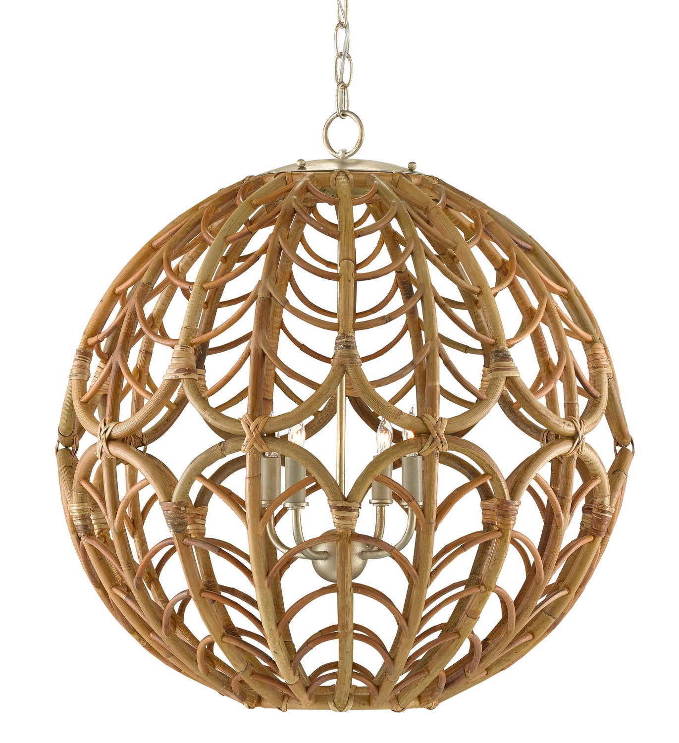 Four Light Chandelier from the Cape collection in Silver Leaf/Smokewood/Natural finish