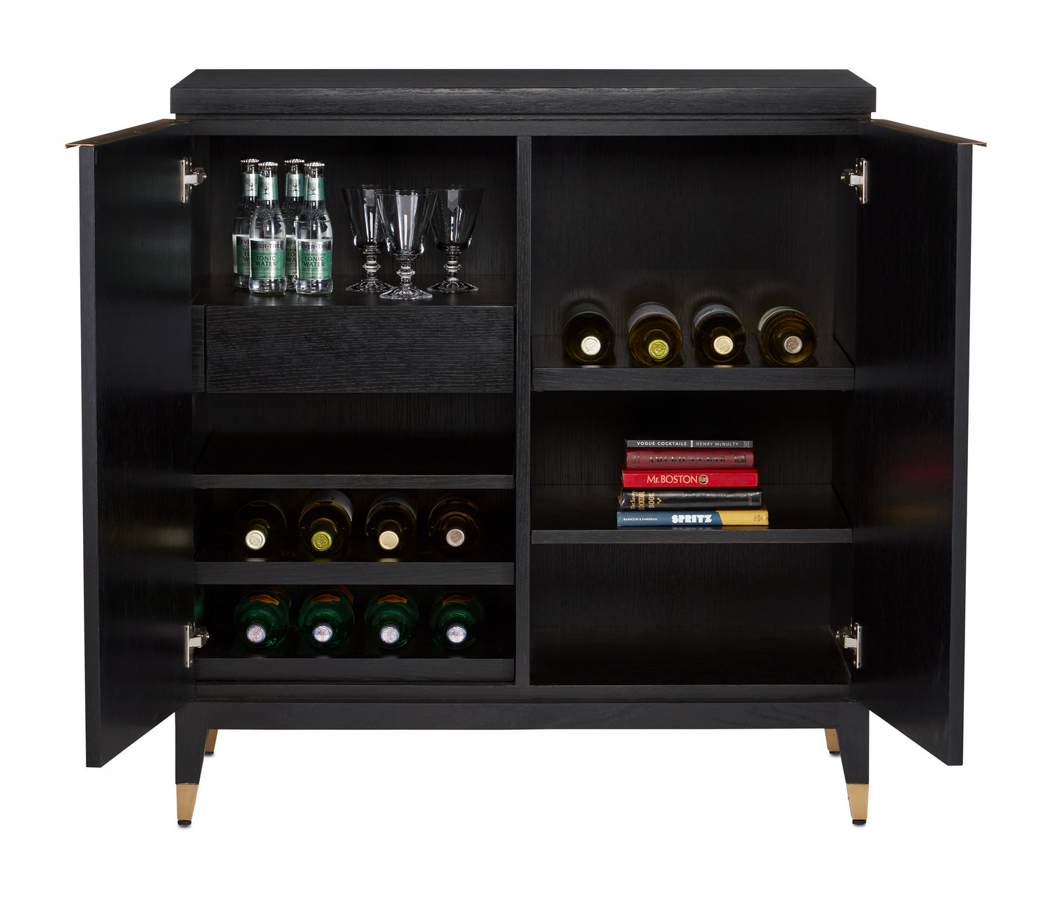 Bar Cabinet from the Sergio collection in Chestnut Burl/Black/Ash/Brass finish