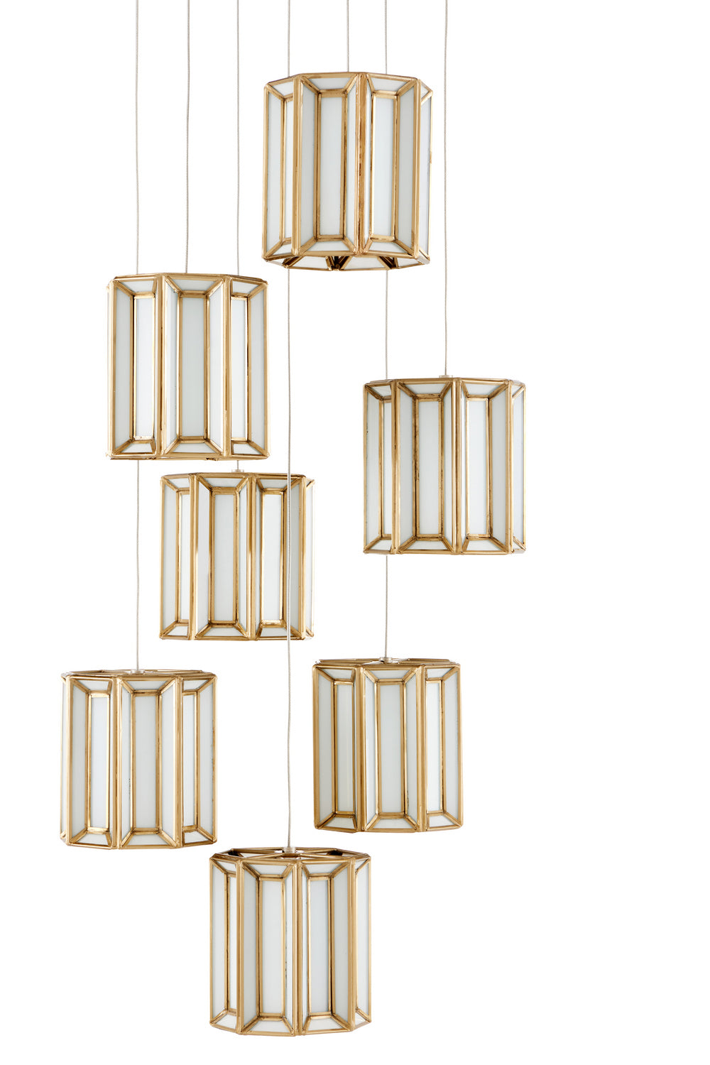 Seven Light Pendant from the Daze collection in Antique Brass/White/Painted Silver finish