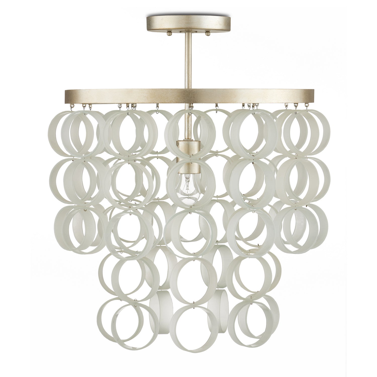 One Light Semi-Flush Mount from the Windsong collection in Contemporary Silver Leaf/Opaque White finish
