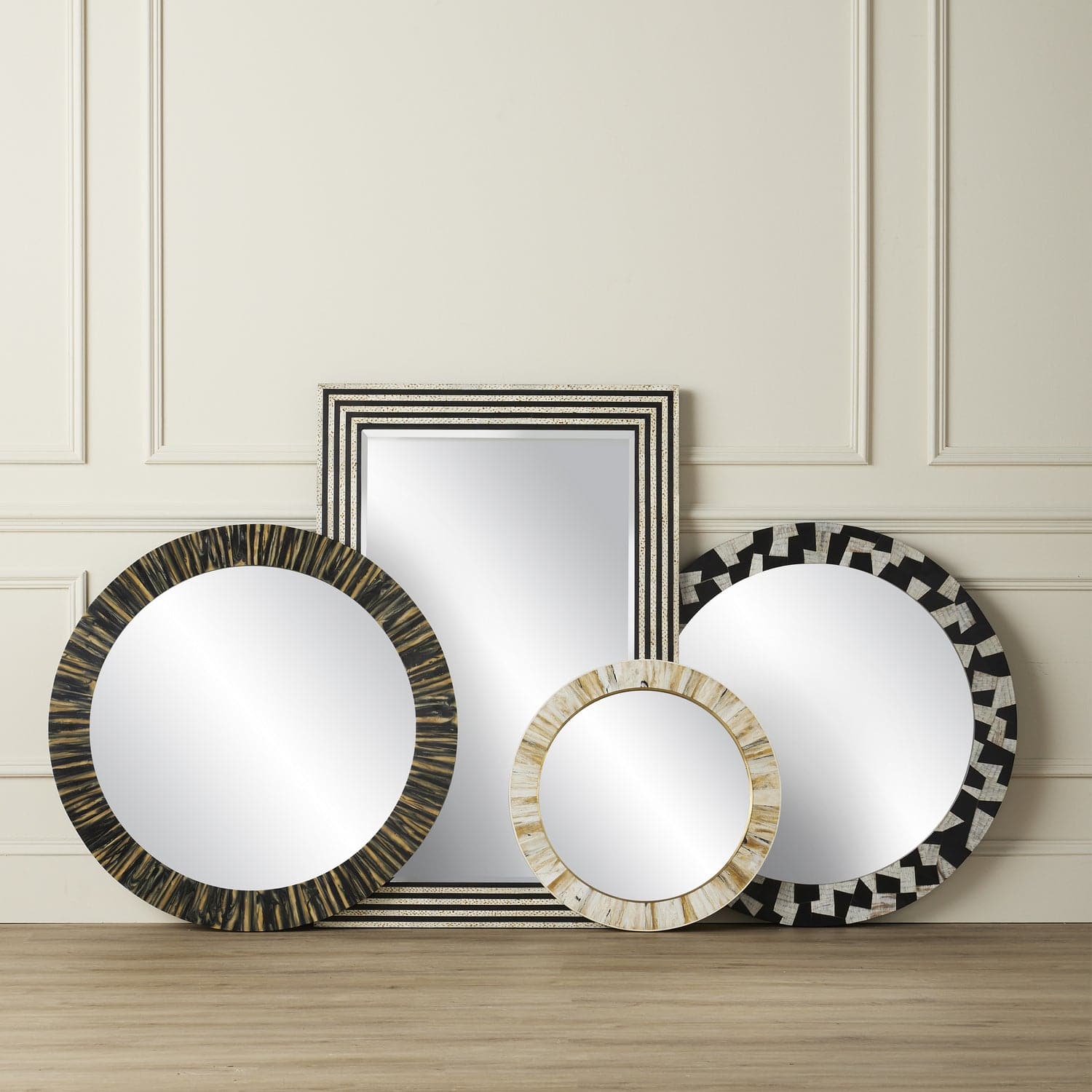 Mirror from the Bindu collection in Black/Natural/Mirror finish