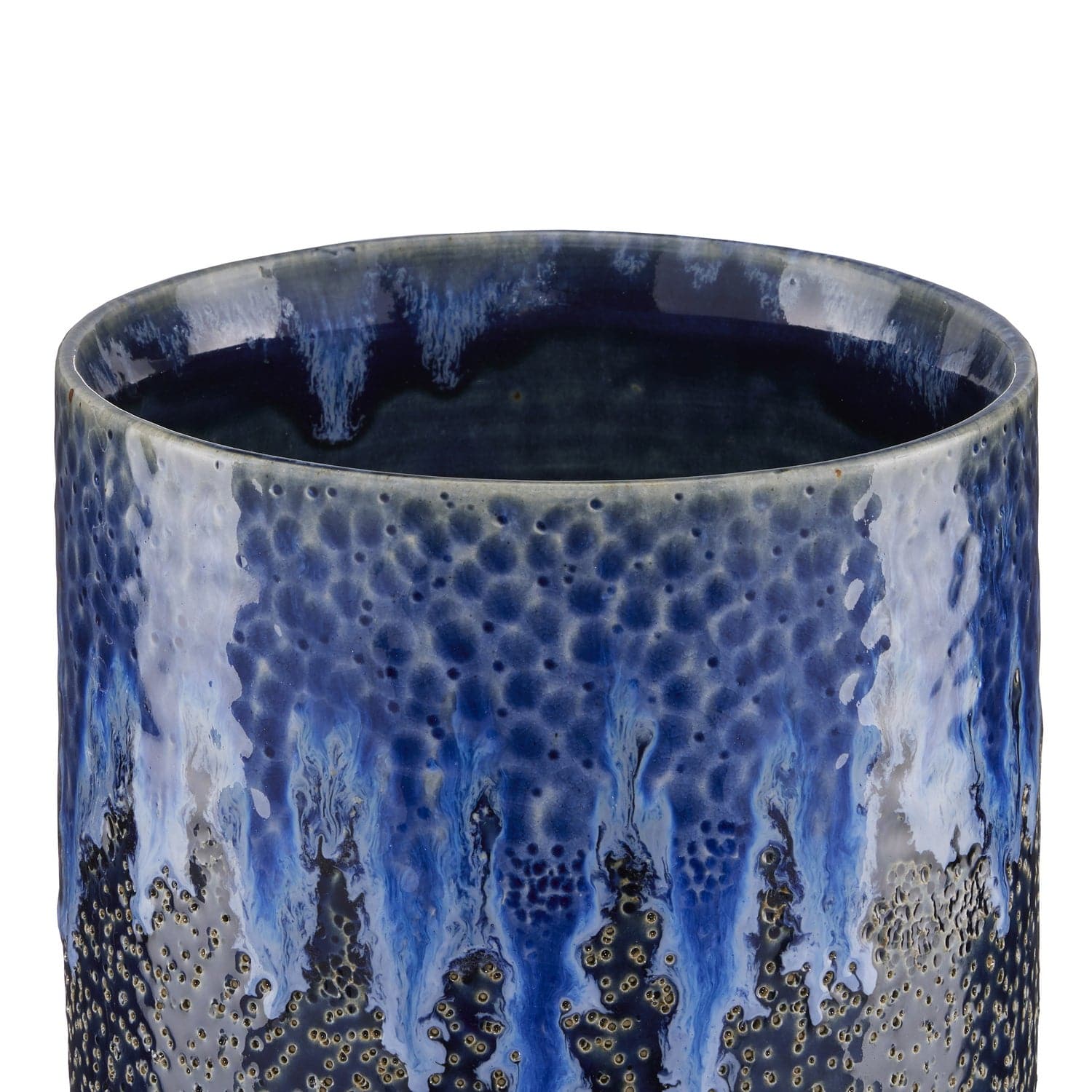 Cachepot from the Kelmscott collection in Dark Blue/Reactive Blue finish