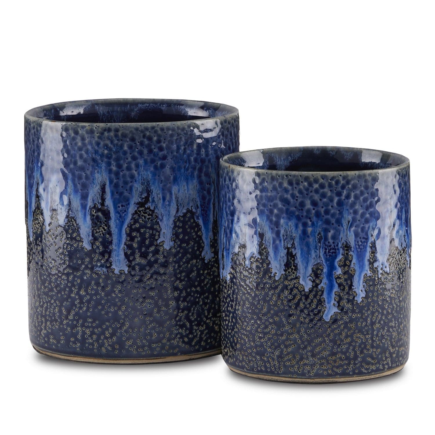 Cachepot from the Kelmscott collection in Dark Blue/Reactive Blue finish