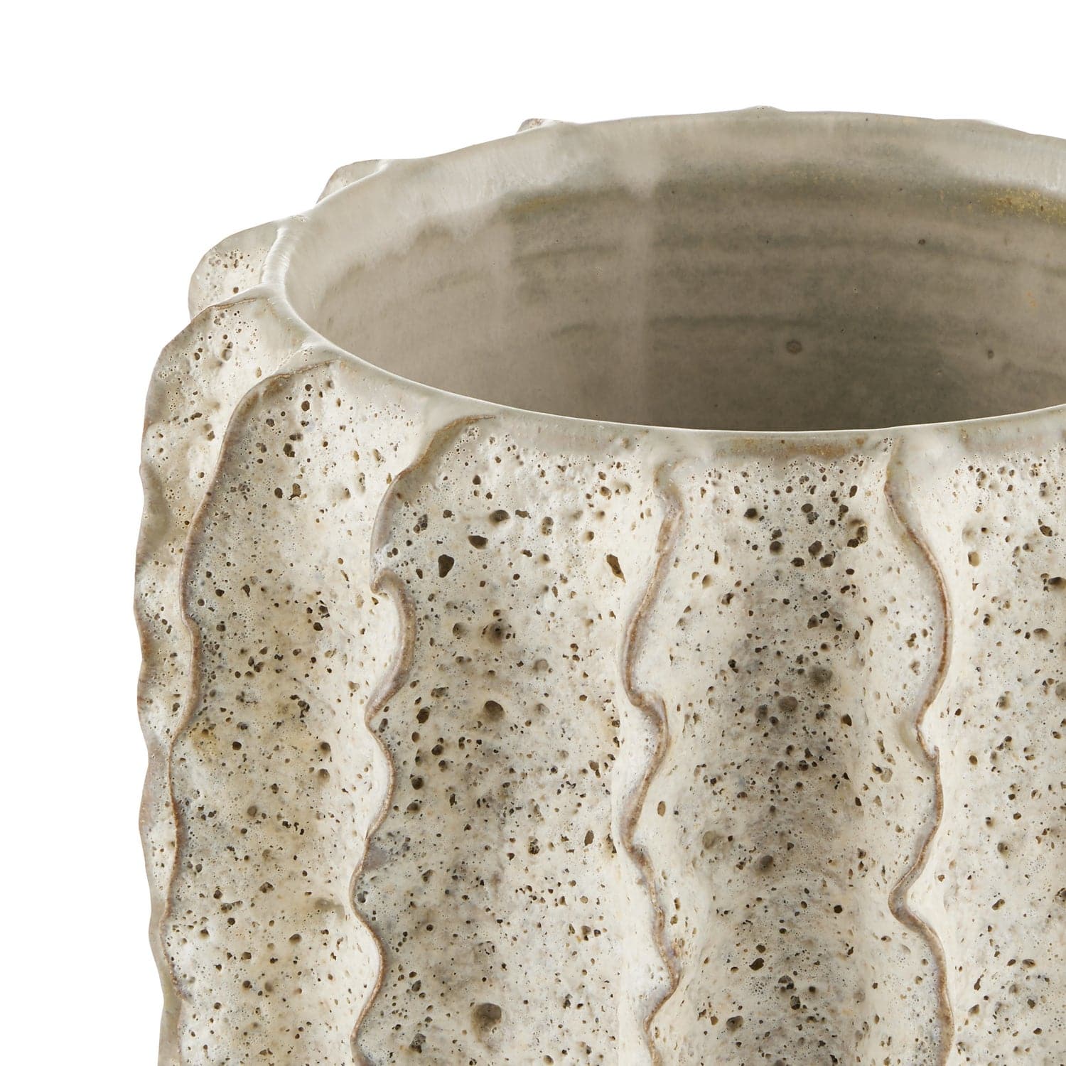 Cachepot from the Sunken Boat Moss collection in Moss White finish