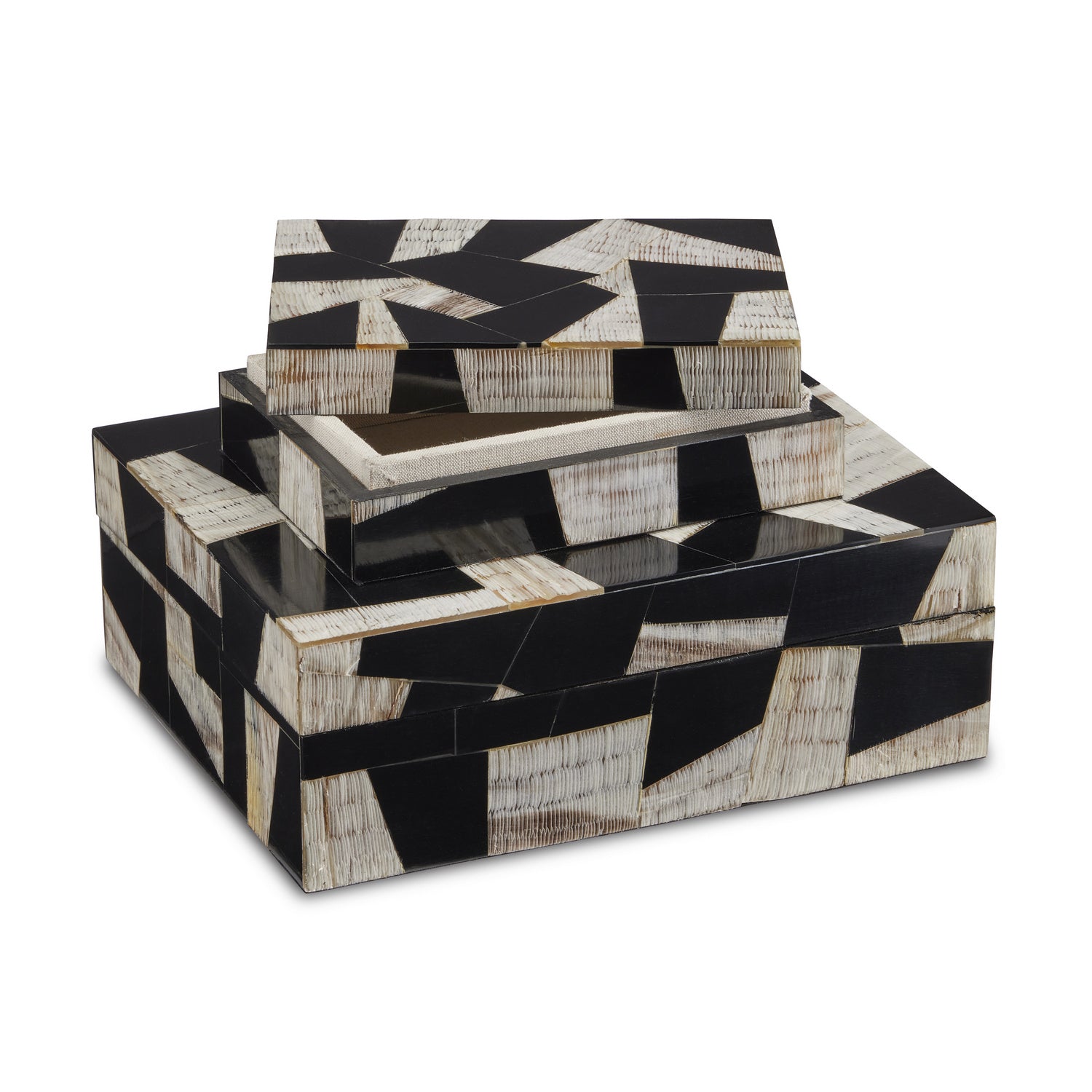 Box Set of 2 from the Bindu collection in Natural/Black/Linen finish