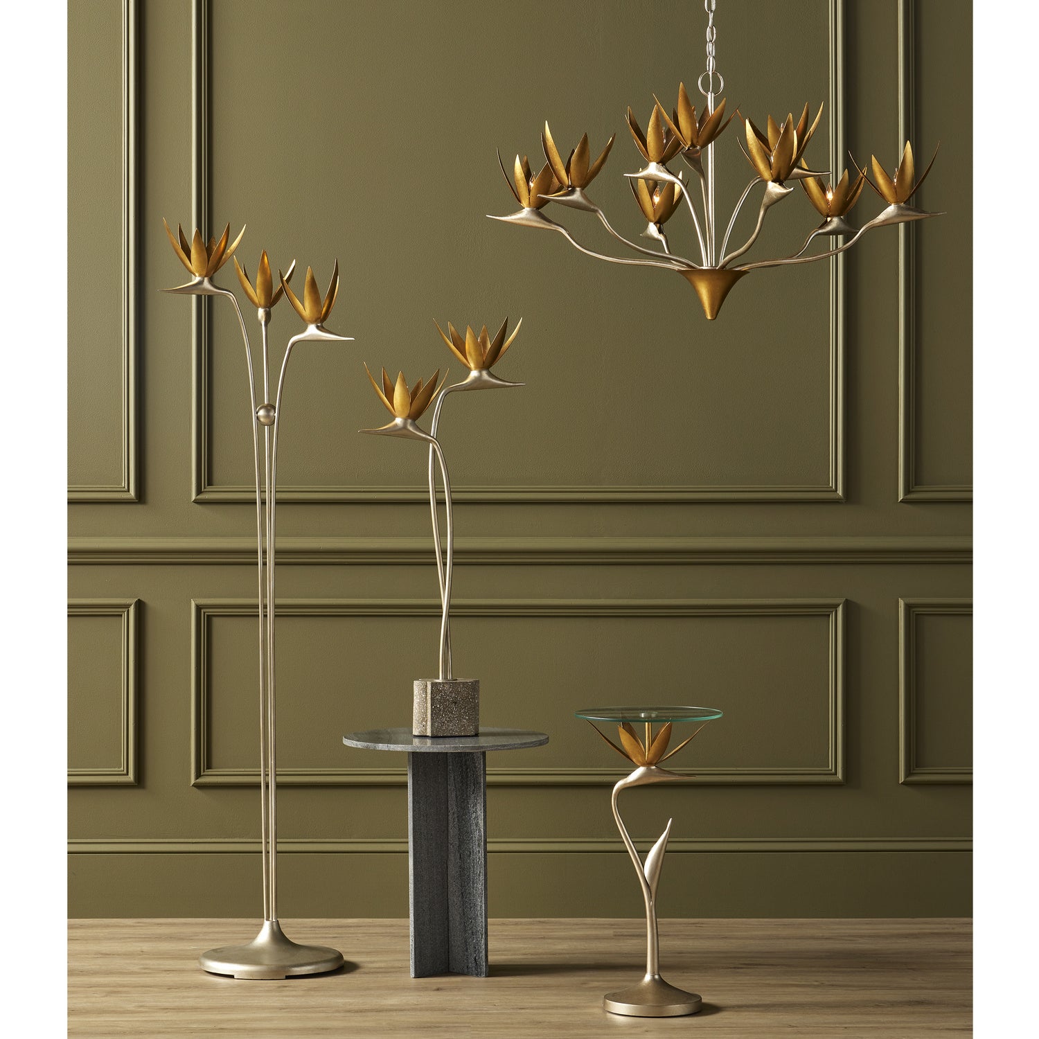 Accent Table from the Paradiso collection in Contemporary Silver Leaf/Contemporary Gold Leaf/Clear finish