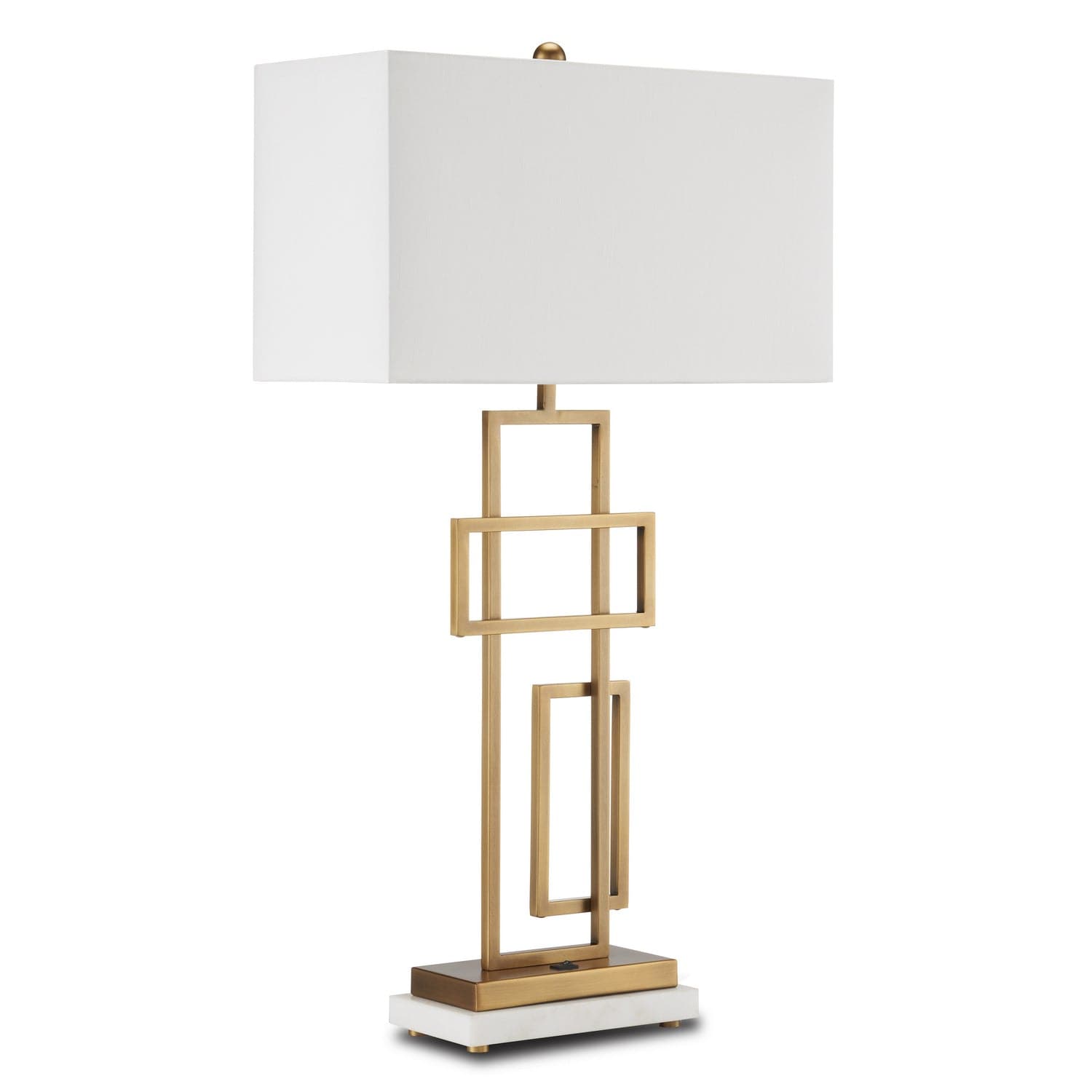 Two Light Table Lamp from the Parallelogram collection in Antique Brass/White finish