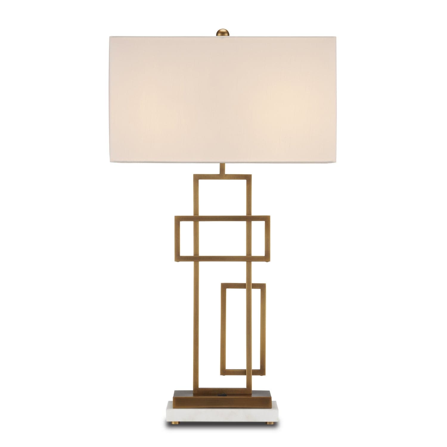 Two Light Table Lamp from the Parallelogram collection in Antique Brass/White finish