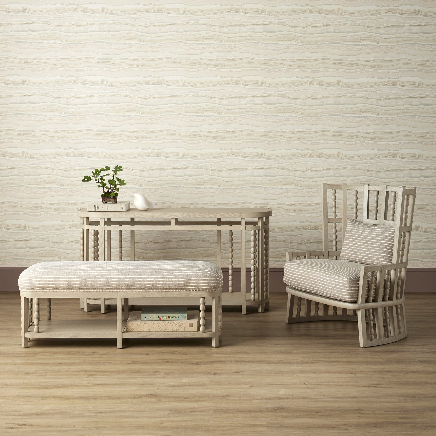 Bench from the Norene collection in Fog Gray finish